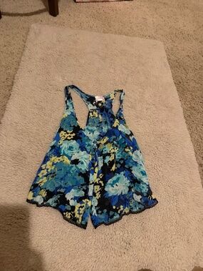 Free People Intimately Black with Blue floral pattern tank Top size small